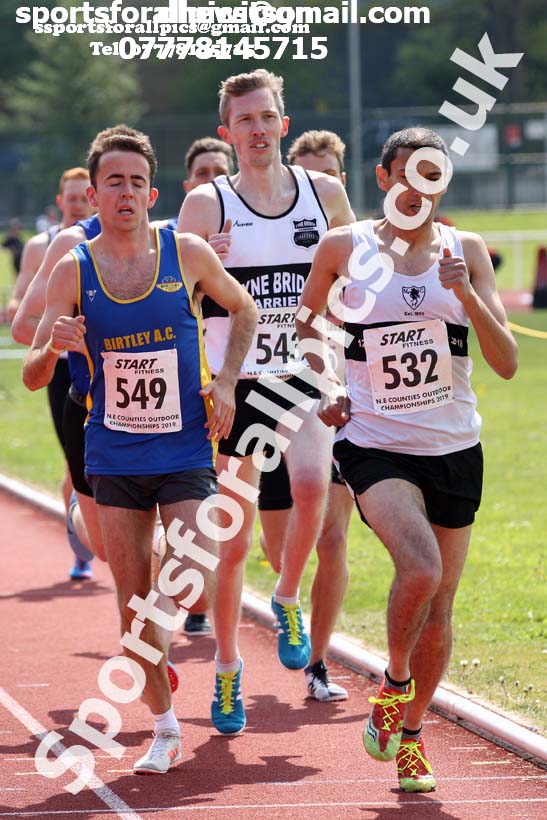 Senior mens 1500 metres, 2019 North Eastern Track and Field Champs., Middlesbrough. Photo:  David T. Hewitson/Sports for All Pics
